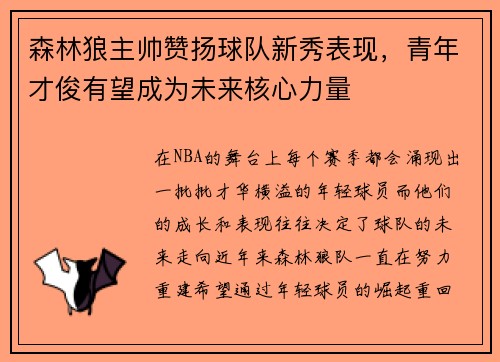 森林狼主帅赞扬球队新秀表现，青年才俊有望成为未来核心力量